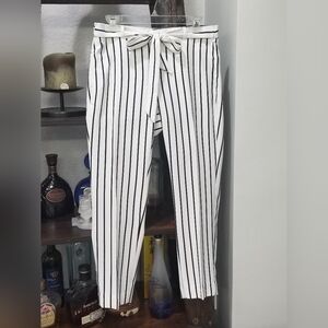 Striped White and Black Ladies Capris Pants